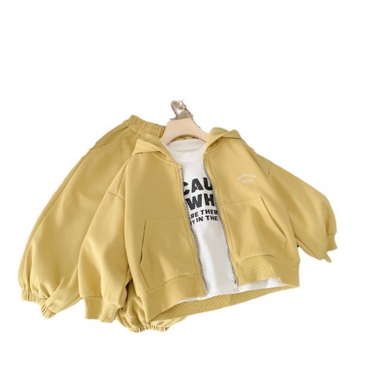 Girls' Solid Color Two-piece Letter Embroidered Jacket Casual Trousers