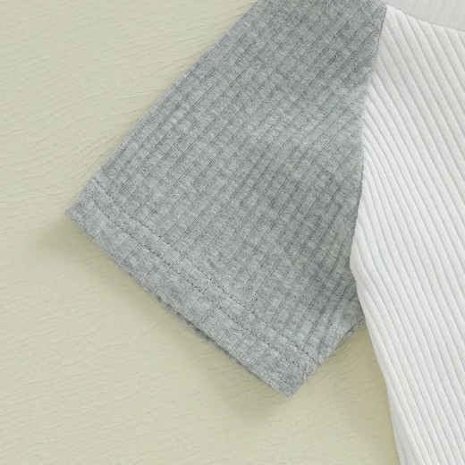 Solid Color Rib Fabric Color Matching Short Sleeve Suit