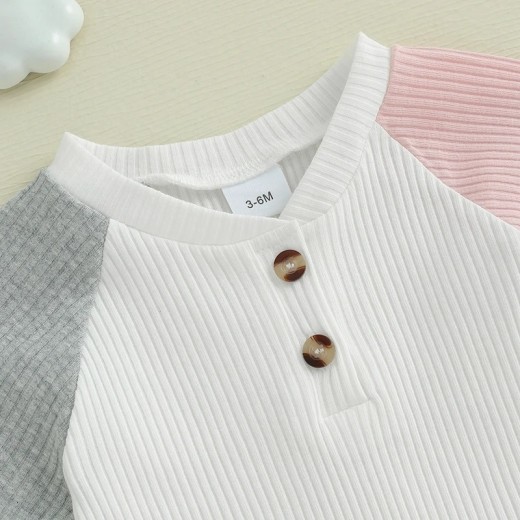 Solid Color Rib Fabric Color Matching Short Sleeve Suit