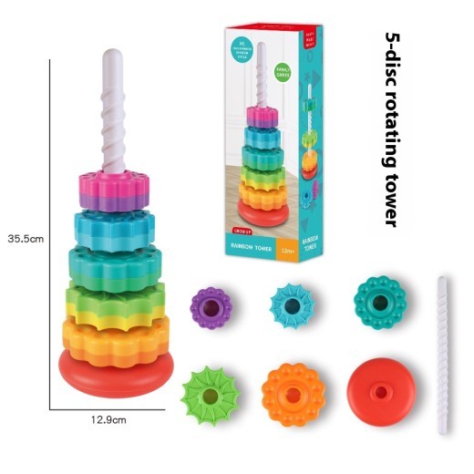 Rainbow Rotating Tower Toy Baby Early Education Intellectual Development Intelligence Ferrule