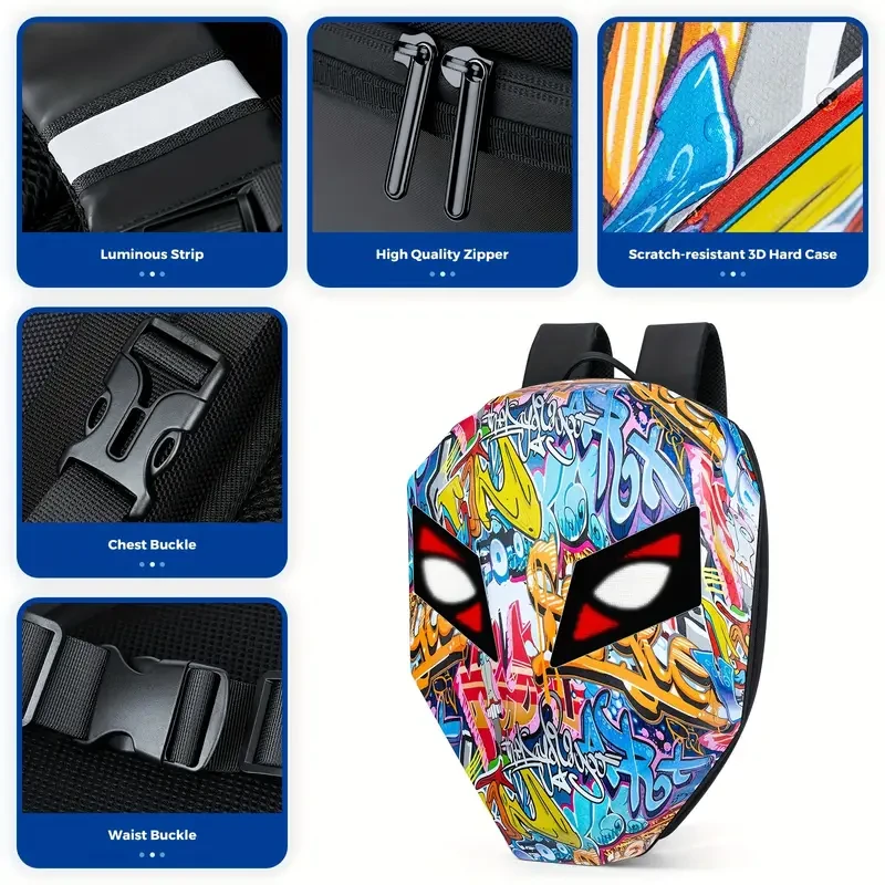 Graffiti-Style LED Motorcycle Helmet Backpack