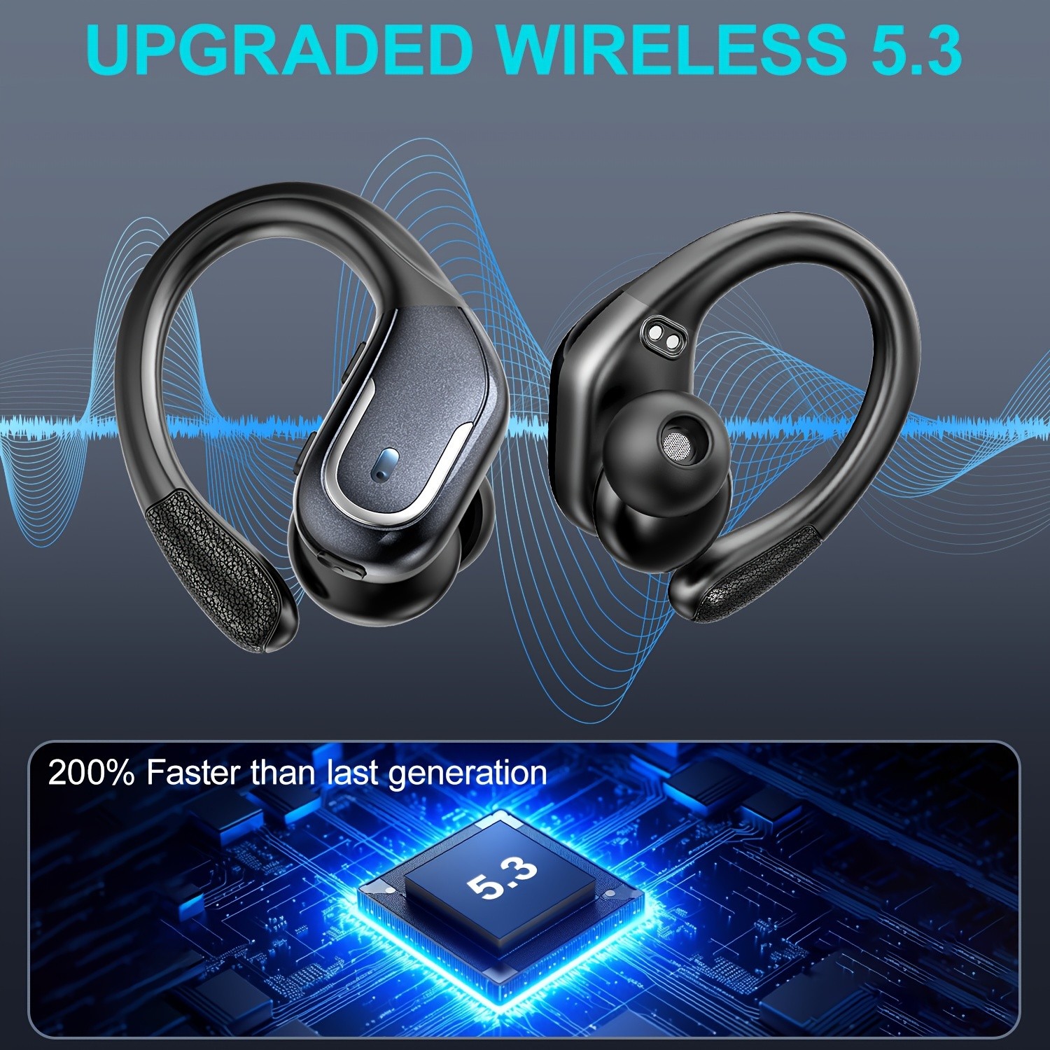 Wireless Headphones, Earbuds Wireless Running with ENC Noise Cancelling Mic, Bluetooth 5.3 Earphones, 3D Deep Bass Over-Ear Sports Earbuds with Earhooks for iOS/Android