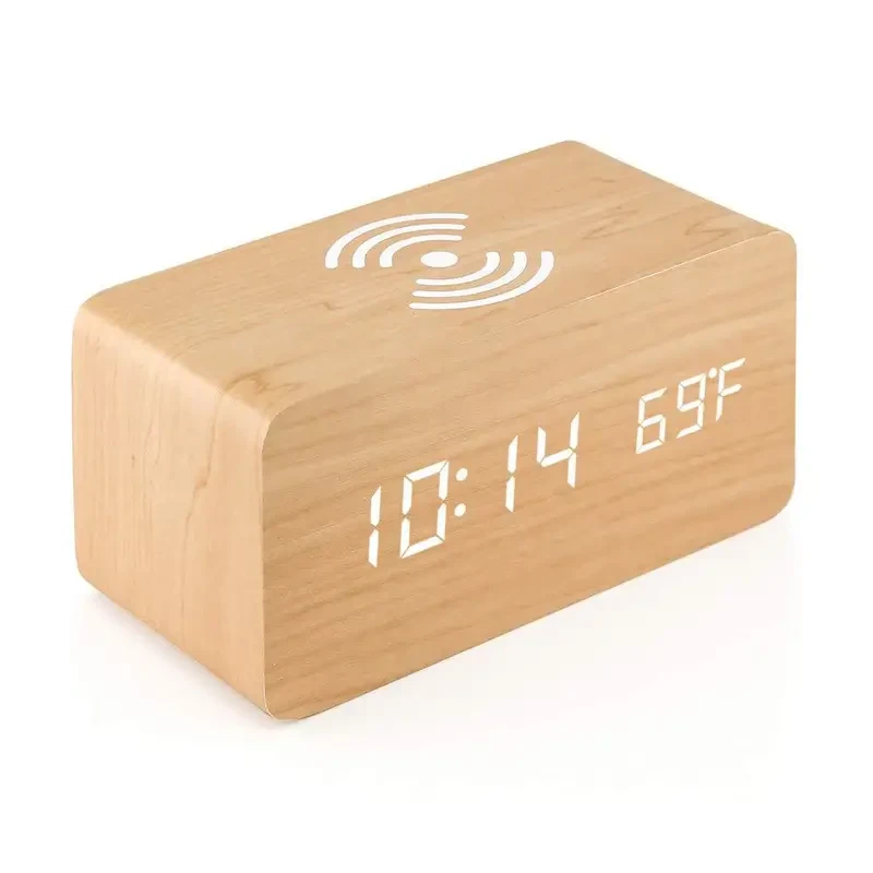 Ytaide Wooden LED Alarm Clock with Wireless Charging