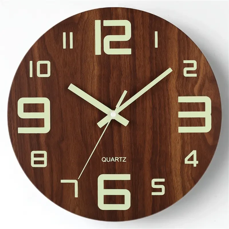 Walnut Wood Color Wooden Luminous Wall Clock