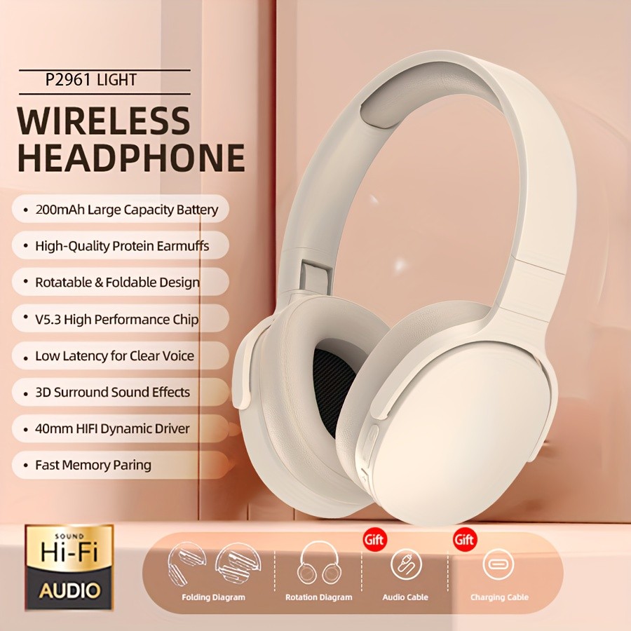 New Wireless Headset Headphone  Stereo Noise Cancelling, Long Battery Life, E-sports Gaming Headset, Foldable Headphones  Perfect Gift for Friends