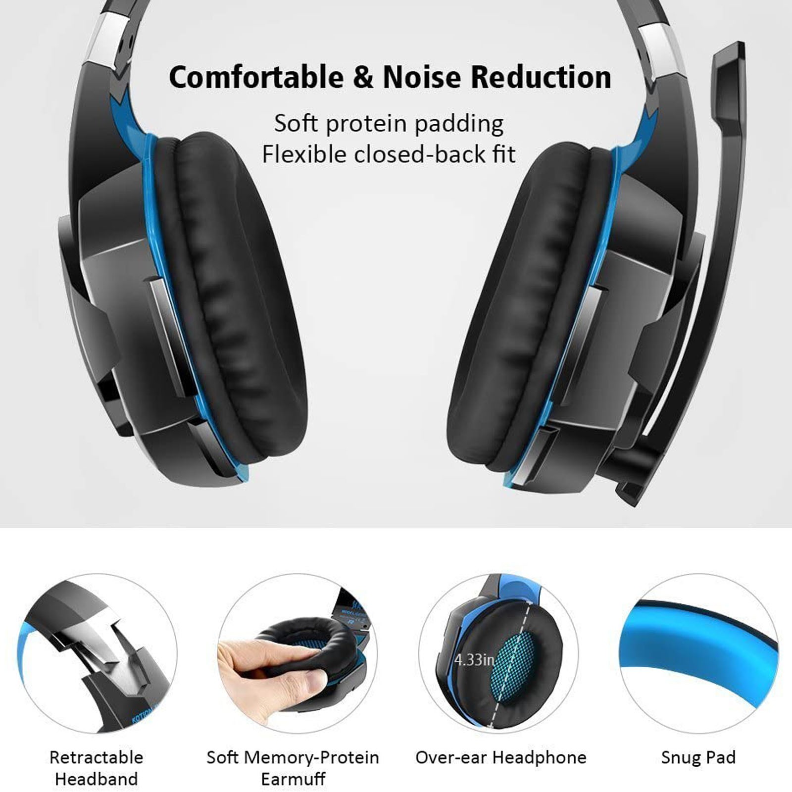 G2000 Gaming Headset  Immersive Audio, Noise Cancelling Mic, LED Lights, Soft Memory Earmuffs