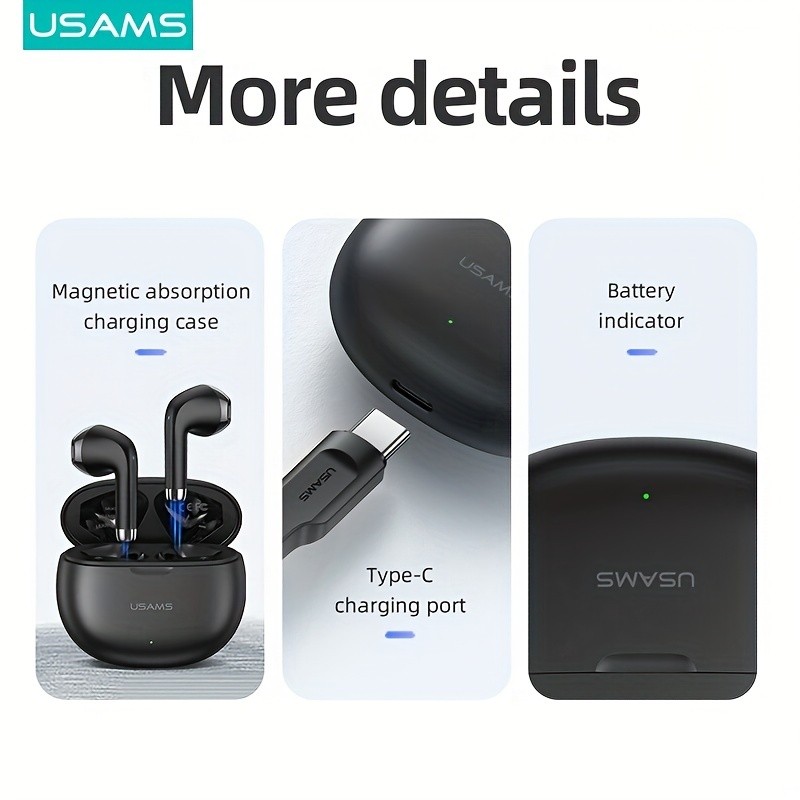 USAMS TureTWS Wireless Earphones  BT 5.3, Ultra Mini Size, Sports In-Ear Earbuds, Bass ACC 3D Surround Sound, Model USAMS-YO17