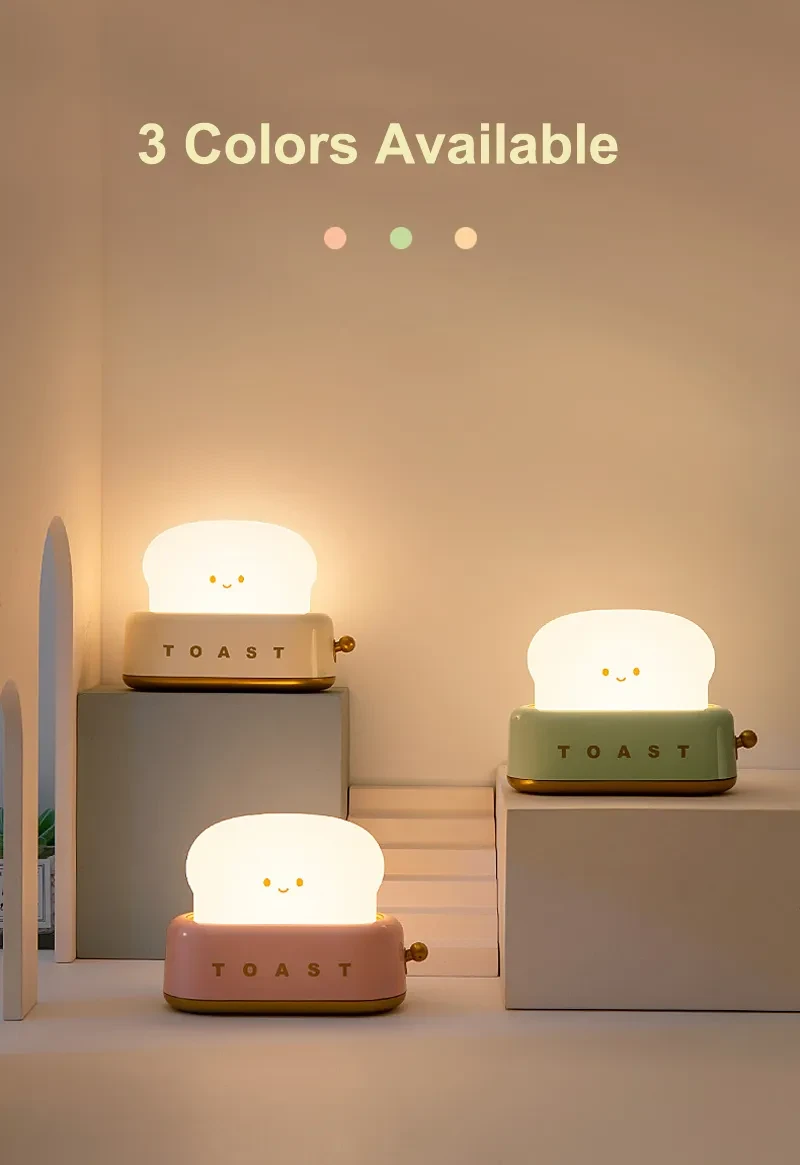 Creative LED Bread Maker Night Light USB Charging Dimming Toast Lamp Bedroom Children Timing Sleeping Lamps Funny Light