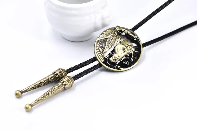 Punk Genuine Leather Polo Bow Tie Retro Horse Zinc Alloy Leather Necklace