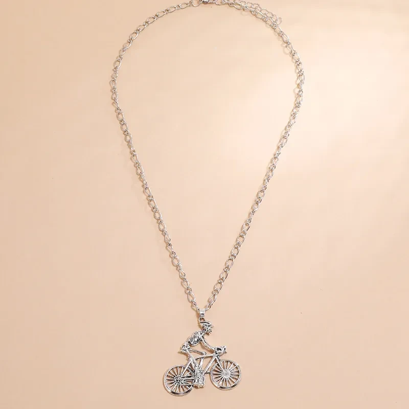 European And American Street Hip-Hop Simple Retro Personality Exaggerated Clavicle Chain Fashion Trend Skull Man Riding Bicycle Necklace