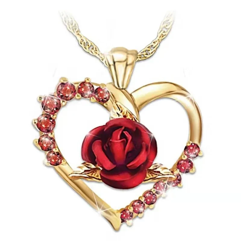 Fashionable Personality Hollow Diamond Love Rose Necklace Pendant