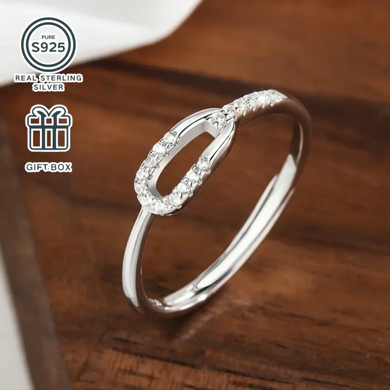 1pc S925 Silvery Ring  Minimalist and Fashionable Thin Loop Open Ring for Women, Adjustable Size, Suitable for Daily Wear
