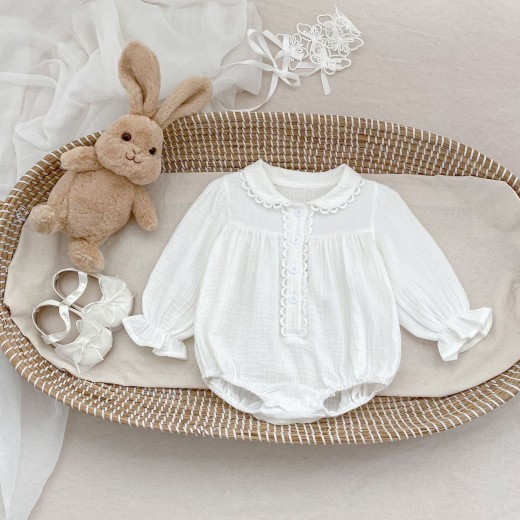 Solid Color Double Veil Lapel Long-sleeve Jumpsuit