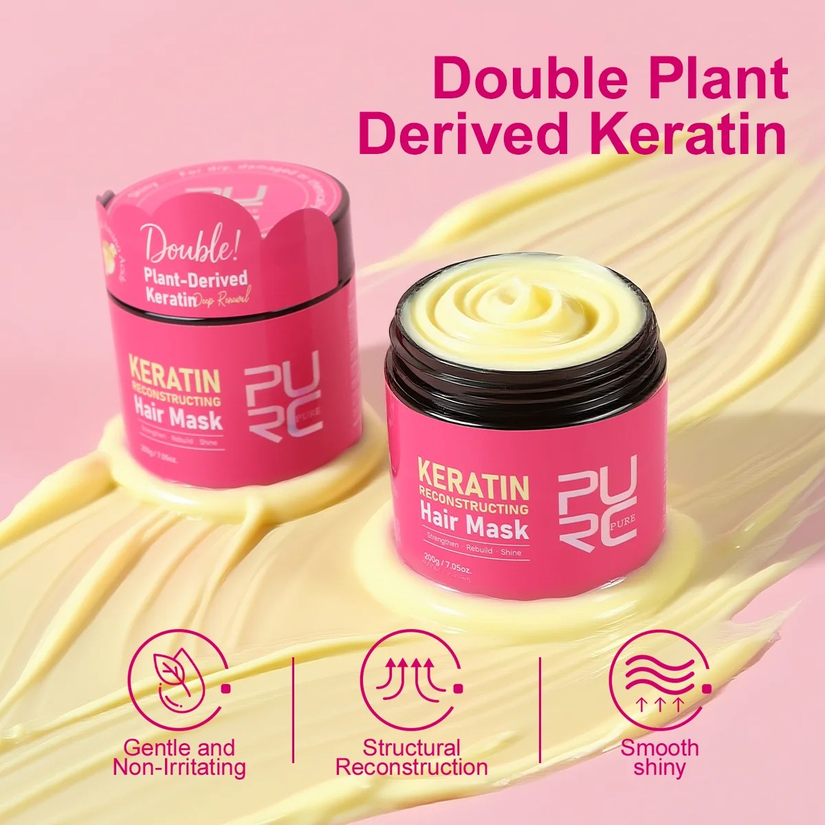PURC Double Keratin Hair Mask - 3-Minute Deep Repair for Damaged, Frizzy Hair, and Improved Texture