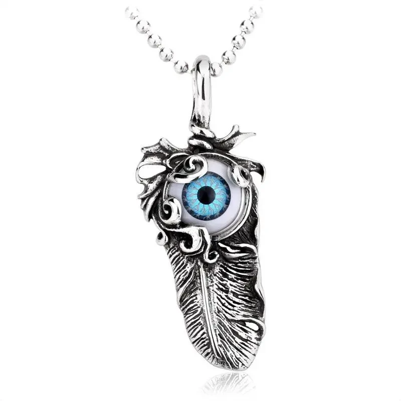 Titanium steel evil eye pendant feather pendant