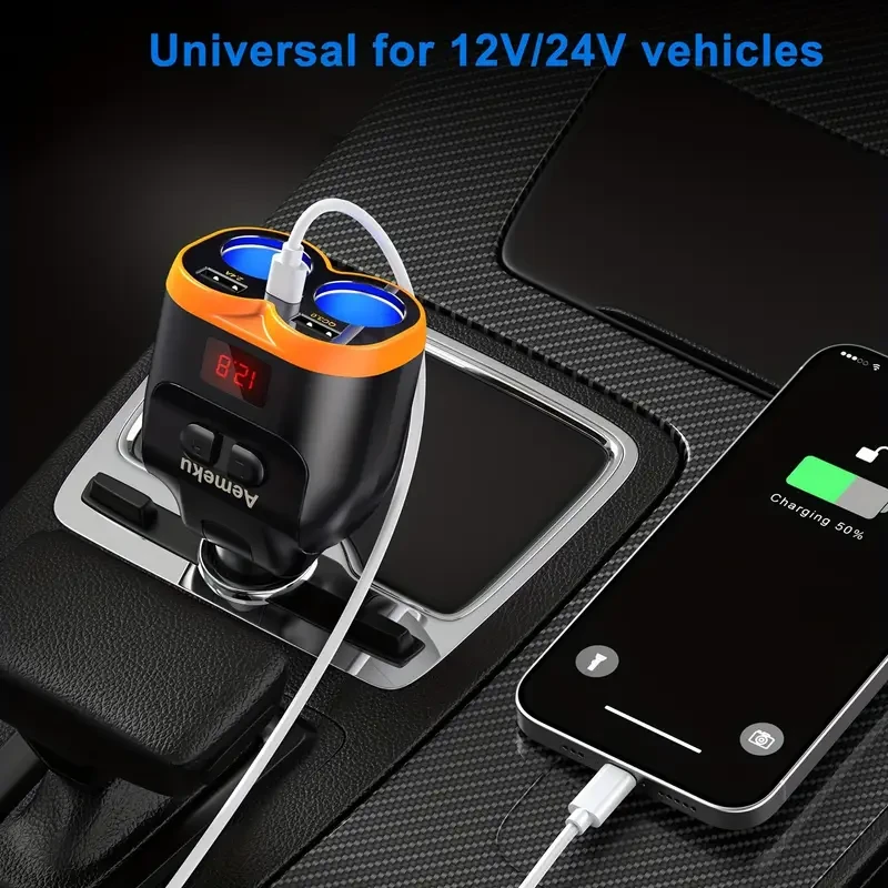 Aemeku 30W Dual USB & Type-C Car Charger with QC3.0