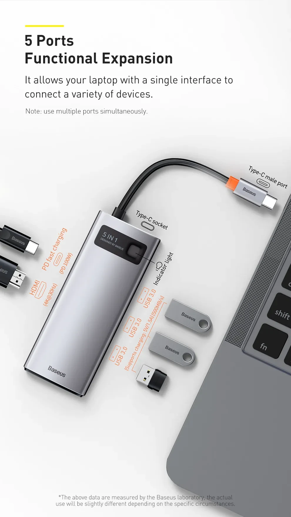 Baseus Metal Gleam Series 5 In 1 Multifunctional Type C HUB Docking Station Gray 30Hz Version