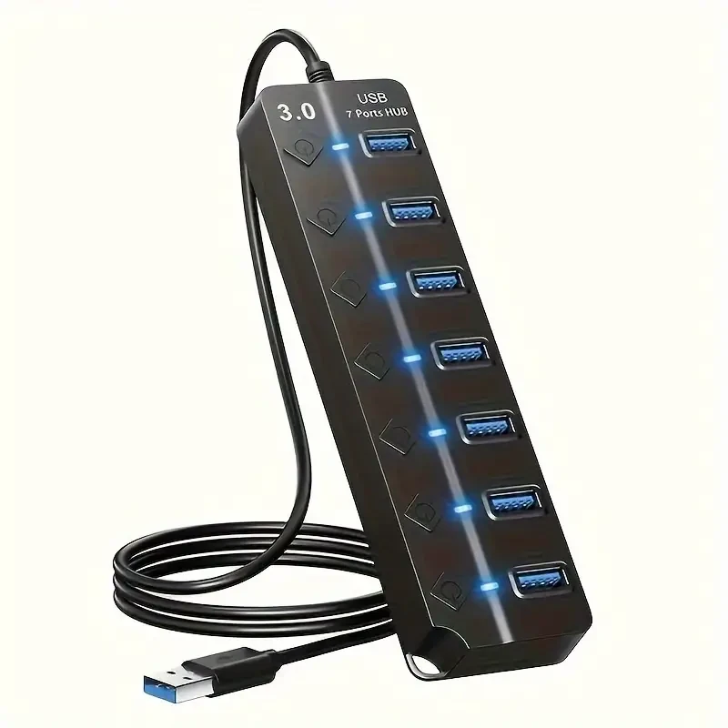 High-Speed 7-Port USB 3.0 Data Hub Splitter