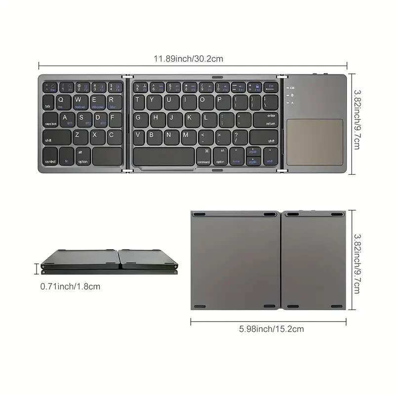 B033 Wireless Three Fold Keyboard For Computer Office Mute Ultra-thin Portable Keyboard