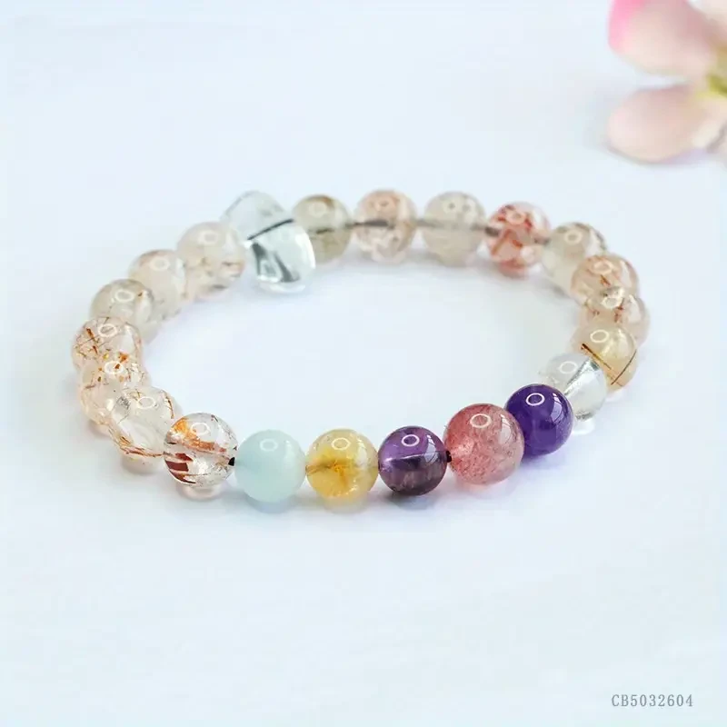 Black Golden Ultra Seven-Hand Strung Amethyst Multi-Bead Bracelet in Natural Warm Tones