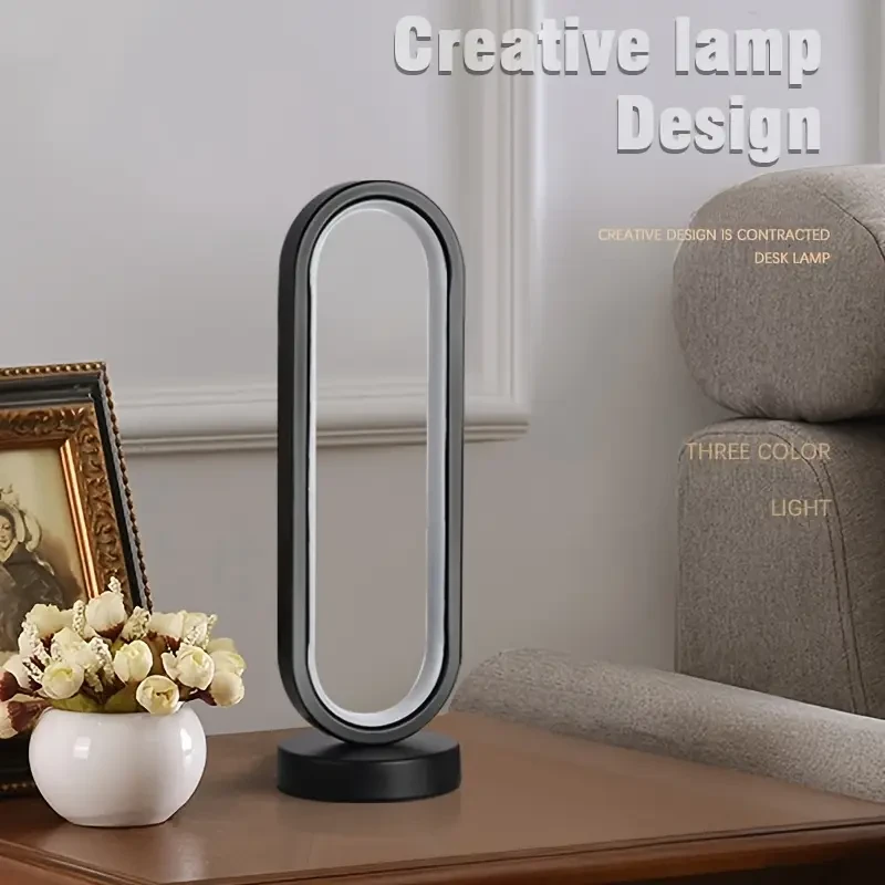 Modern LED Ring Table Lamp Sleek USB Atmosphere Light with Push Button Control for Bedroom, Living Room & Workspaces