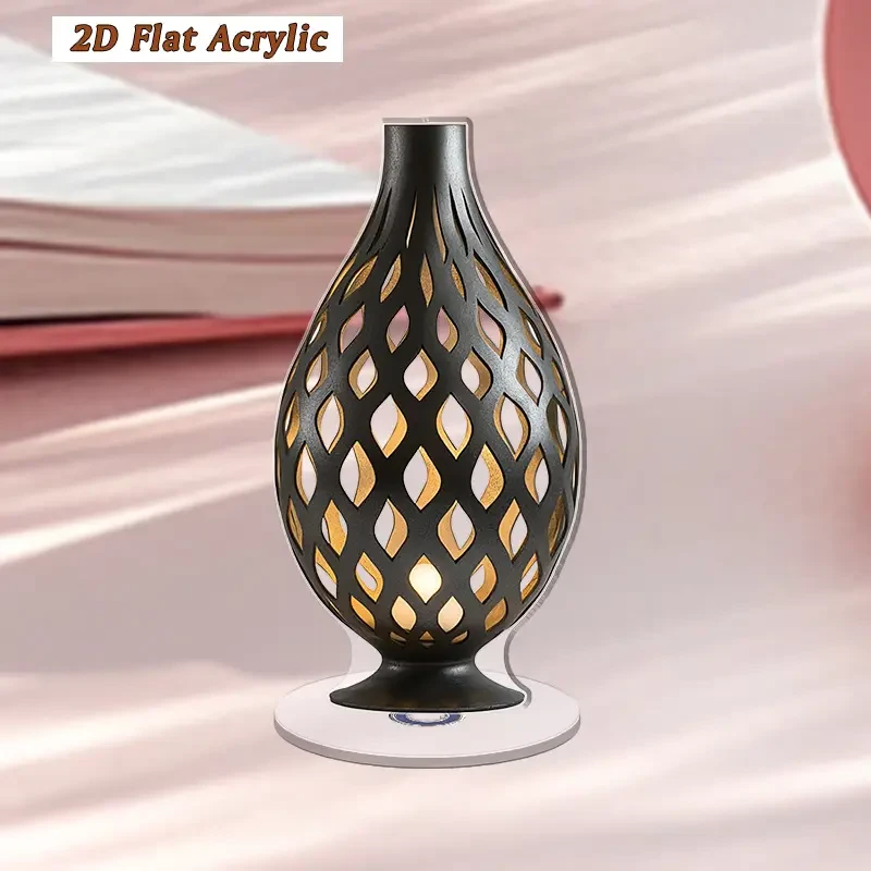2D Flat Rotating Acrylic Table Lamp with Teardrop Base & Intricate Oval Pattern Stylish Cordless Design for Ambient Lighting, Perfect for Home Dcor, Holiday & Party Decoration