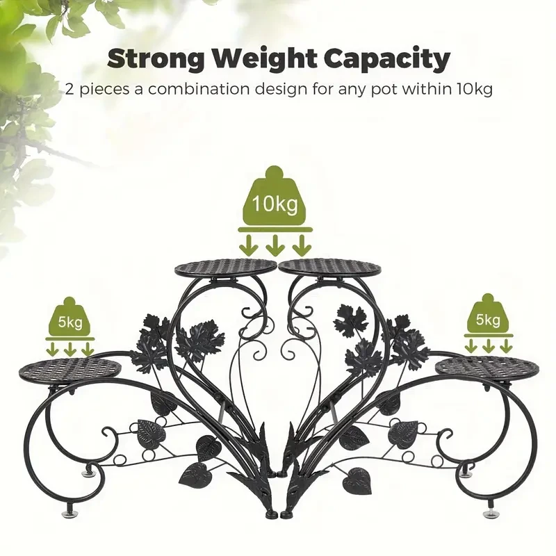 1 Pair of Metal Tall Plant Pot Stands - 4-Tier Elegant Flower Planter Rack