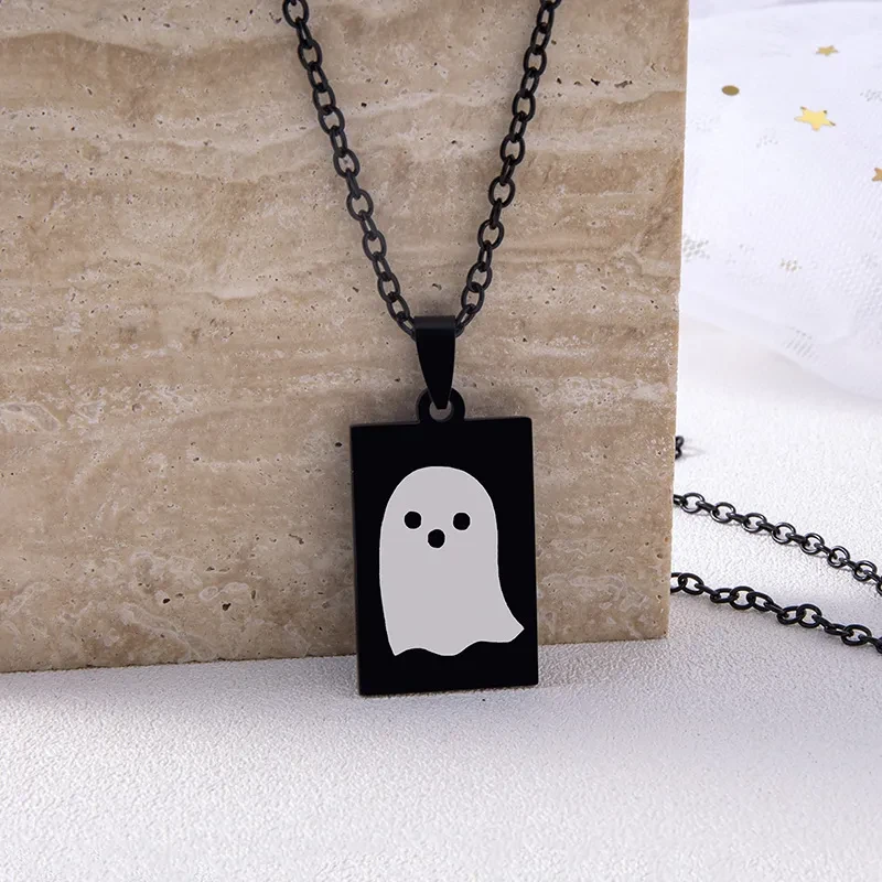 Black Stainless Steel Ghost Pendant Necklace