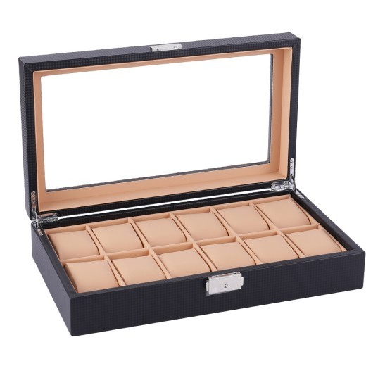 Carbon fiber PU leather 12 digit watch case