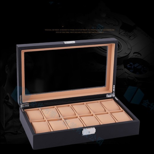 Carbon fiber PU leather 12 digit watch case