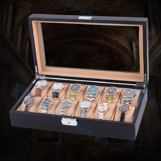 Carbon fiber PU leather 12 digit watch case