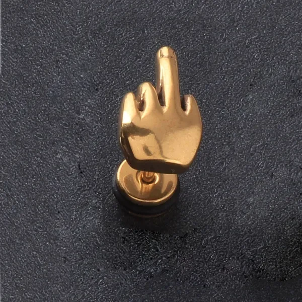 Titanium Steel Trendy Personality Middle Finger Provocative Earrings Earrings Titanium Steel Vertical Middle Finger Earrings Wholesale