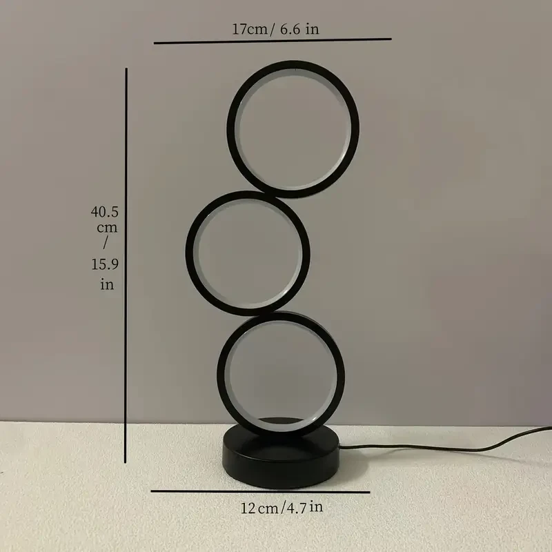1pc Modern Art Deco LED Ring Desk Lamp  Stylish & Minimalist Design with Triple Circular Light, Adjustable Brightness, USB Powered, Ideal for Bedroom, Living Room, or Office, Perfect for Home Decor