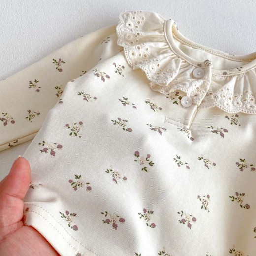 Baby Girl Lace Ruffled Collar Home Wear Two-piece Set Bottoming