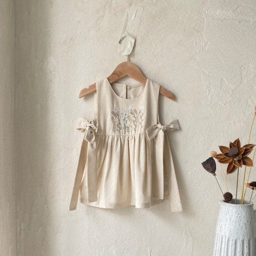 Embroidered Butterfly Lace-up Skirt Sleeveless Sling Dress