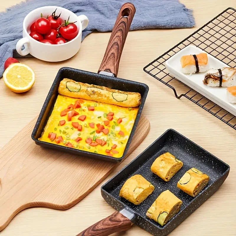 Japanese Tamagoyaki Pan with Non-Stick Coating & Imitation Wood Handle