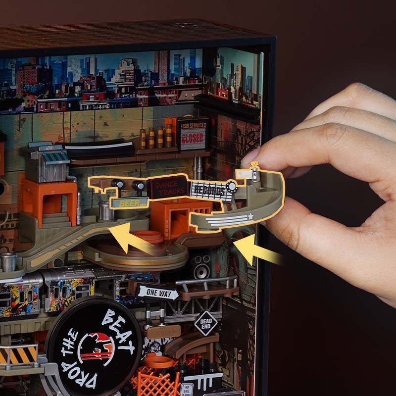 ROKR Parallel World 3D Puzzle Hip-Hop Street Themed Mechanical Marble Run Model Kit DIY Wooden Desk Decor For Adults & Teens