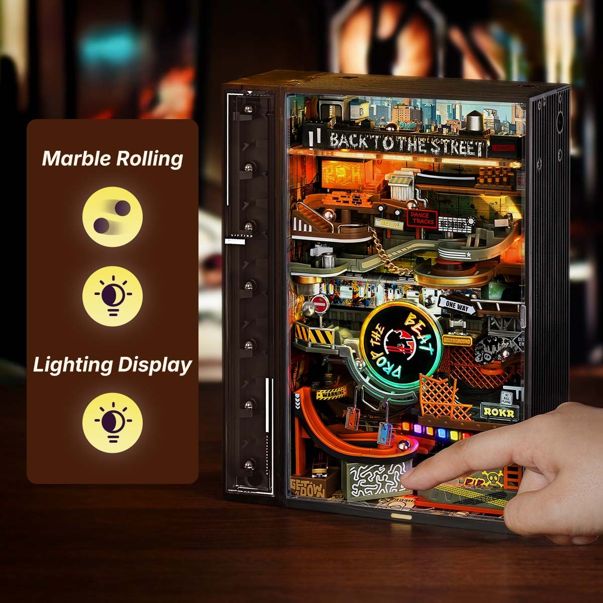 ROKR Parallel World 3D Puzzle Hip-Hop Street Themed Mechanical Marble Run Model Kit DIY Wooden Desk Decor For Adults & Teens