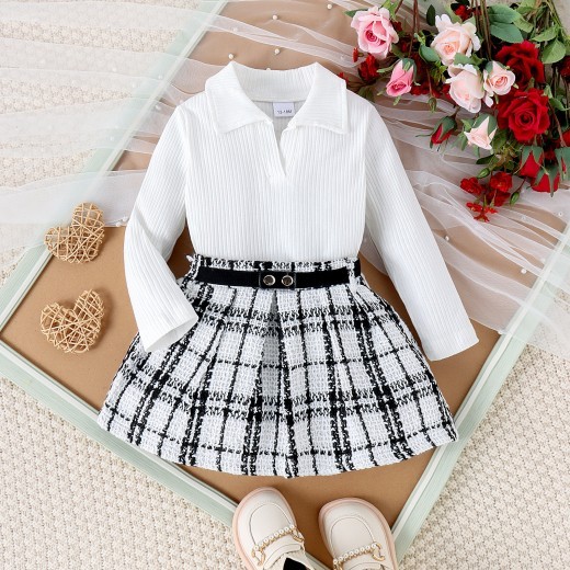 Autumn And Winter Girls Suit Medium And Small Long Sleeve Pleated Skirt