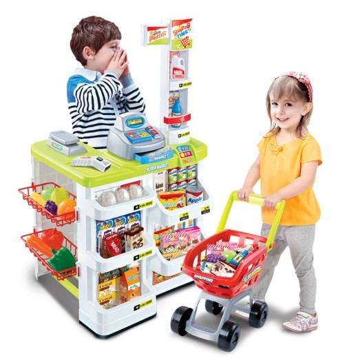 Cross-border Children's Simulation Supermarket Table Shopping Cart Playhouse Set Scan Credit Card Shopping Cashier Supermarket Toys