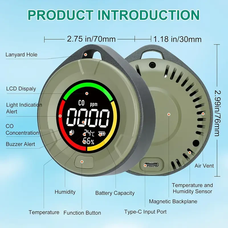 Portable 3-in-1 Carbon Monoxide Detector