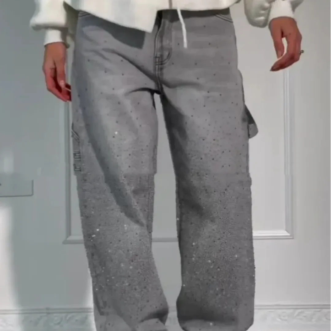 Ins Shiny Straight Jeans With Pockets