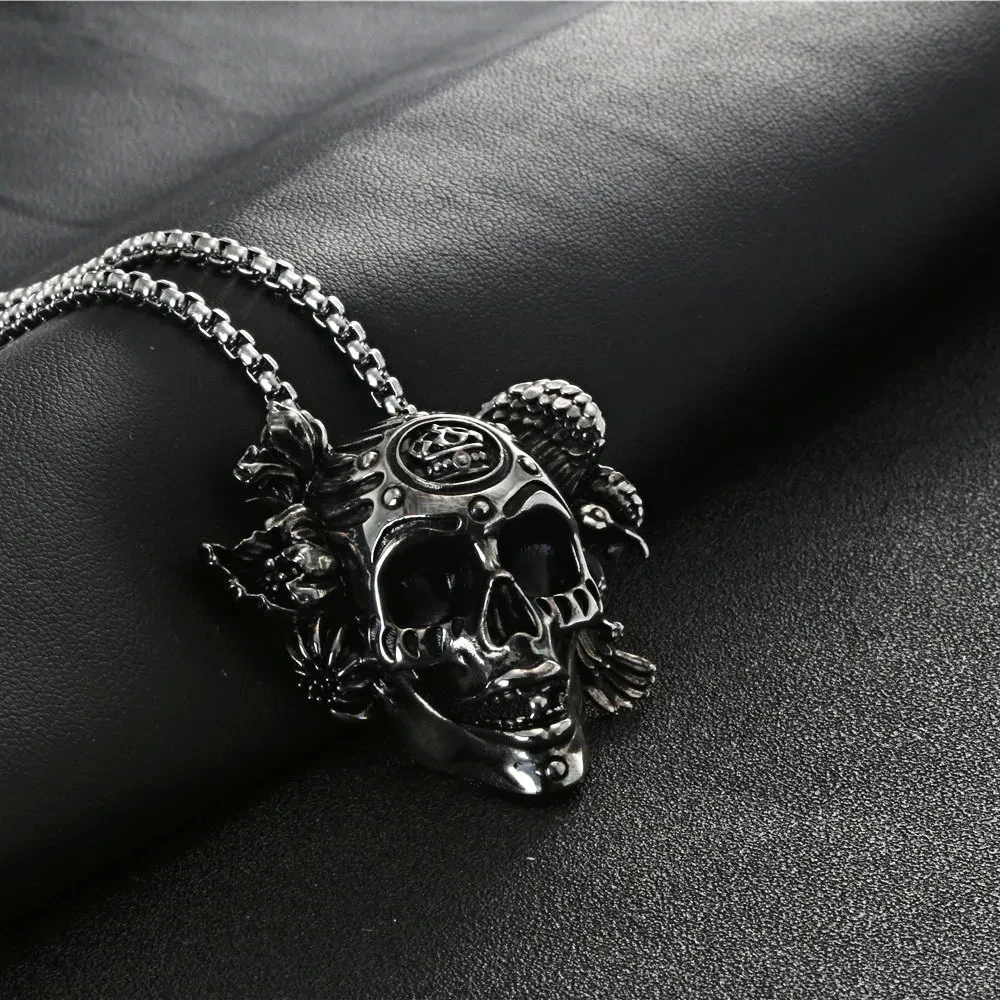 Vintage Titanium Steel Crown Skull Pendant