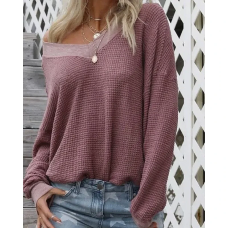New V-Neck T-Shirt Long-Sleeved Women's Blouse Sweater