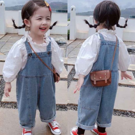 Cute Children's Denim Suspender Pants Autumn