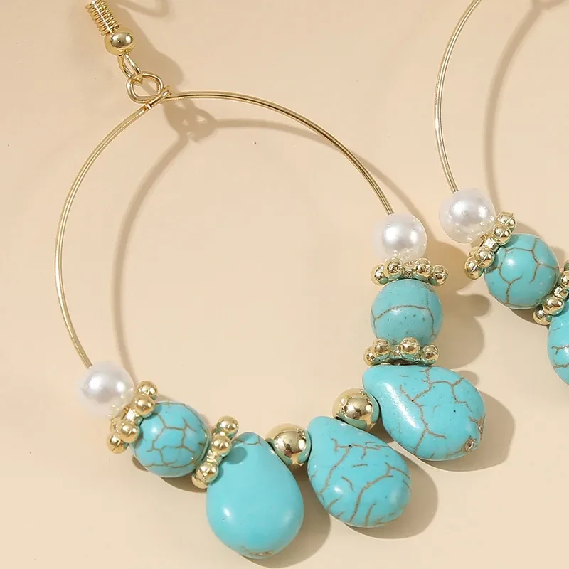 Geometric Round Turquoise Beaded Earrings