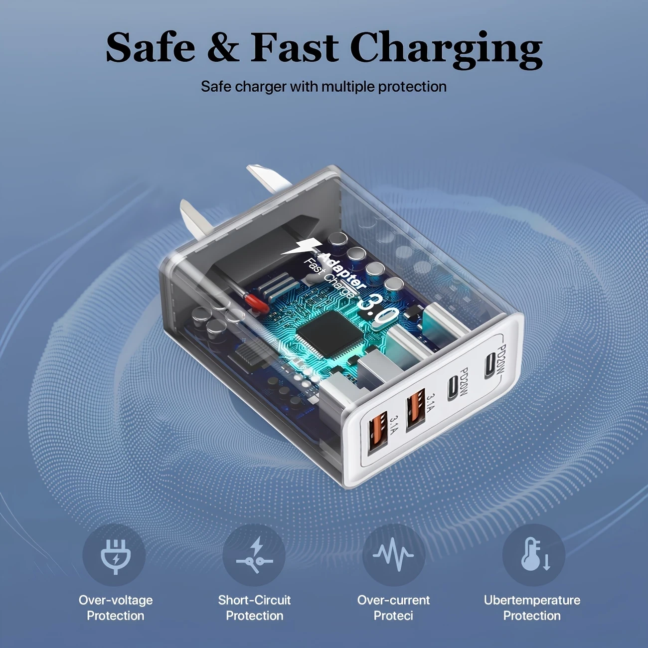 36W 4-Port Fast Charging USB C Wall Charger Block