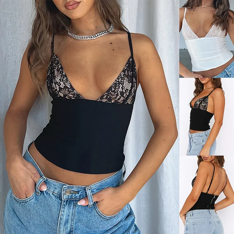 Women's V-neck Camisole Lace Vest With Back Zipper Sleeveless Tops