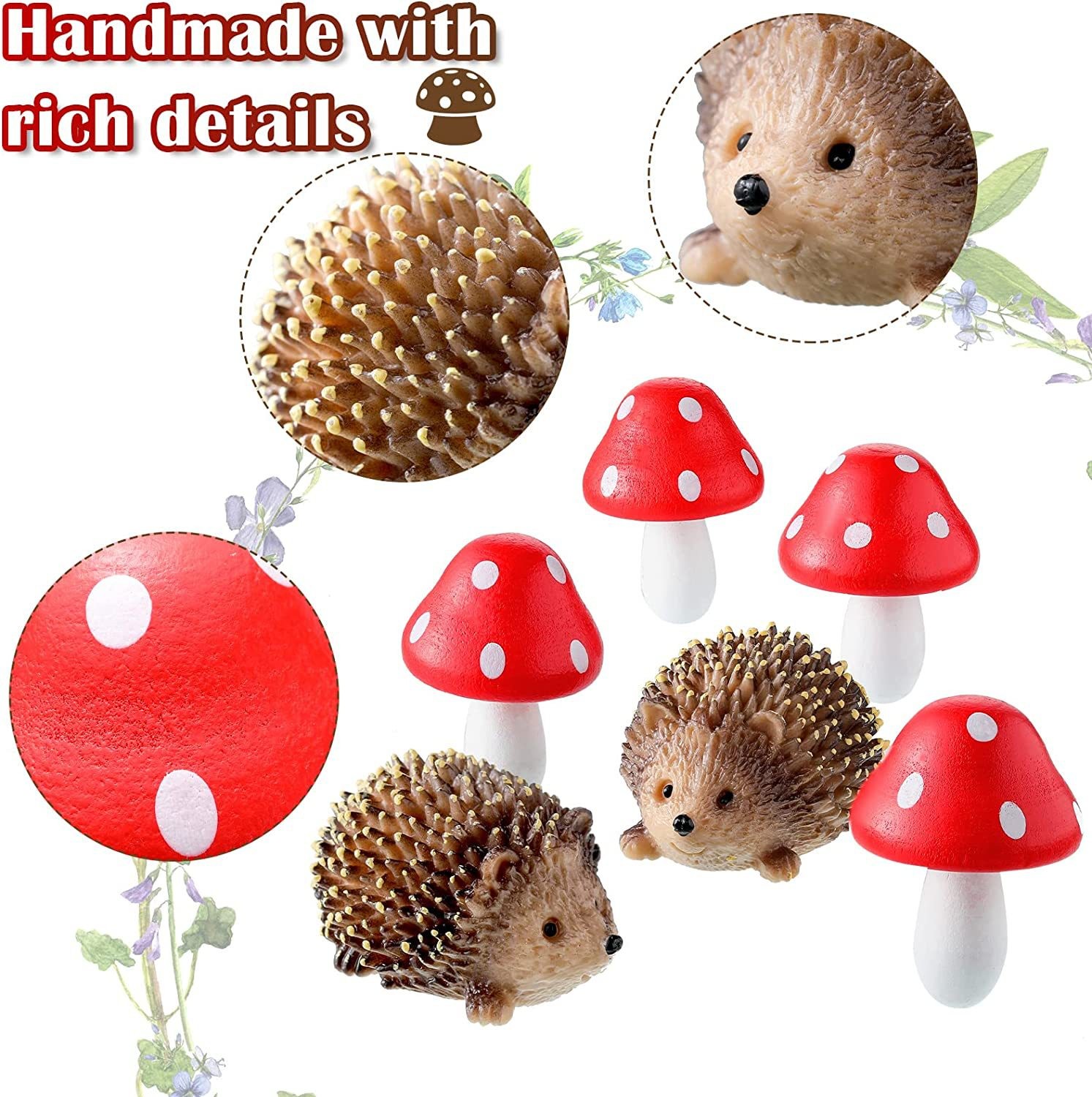 Resin Hedgehog And Wood Mushroom Garden Accessories Micro Landscape