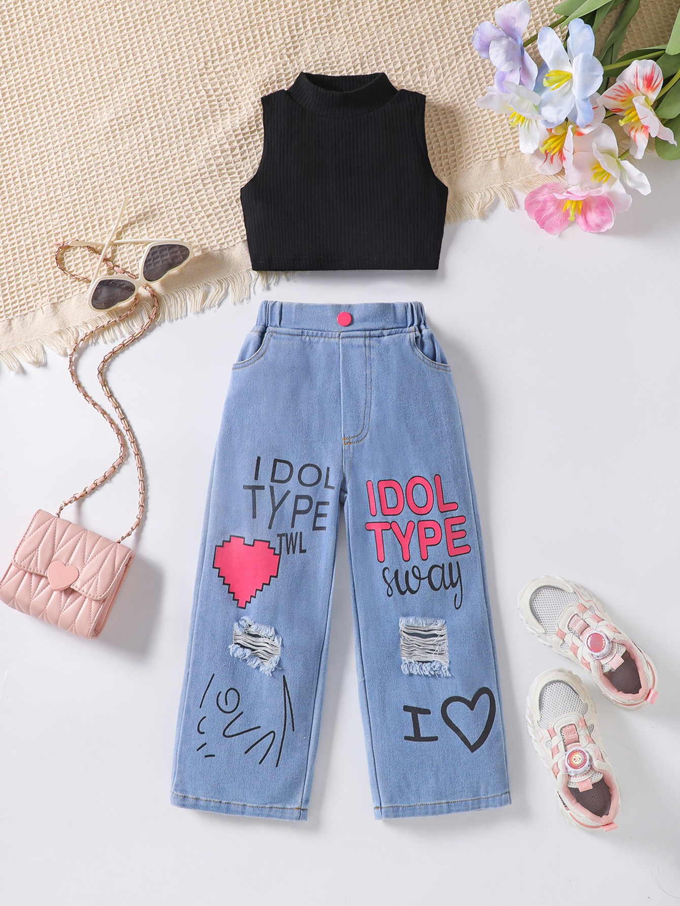 New Girls' Solid Color Sleeveless Vest Letters